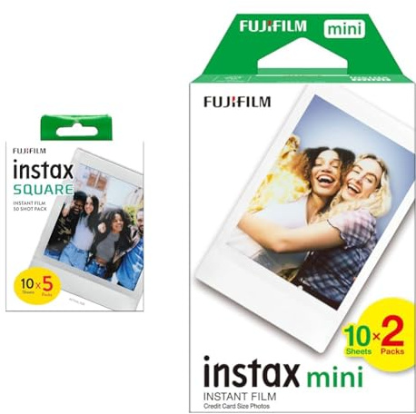 instax 70100147085 Film carré, Bordure Blanc, 50 Unité & Fujifilm instax - Twin Films pour Mini - 86 x 54 mm - 20 Count (Pack of 1)