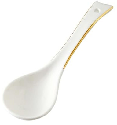 Cuillères Louche à soupe en porcelaine tendre avec bord doré, louche à soupe en céramique décorative for la maison, cuillère à soupe en porcelaine blanche, louche à épices commerciale for restaurant,