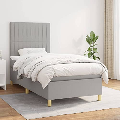 THOYTOUI Boxspringbett, Betten Bettsystem Bettstütze Seniorenbett Geeignet für Hotel Schlafzimmer Gästezimmer Aufenthaltsraum mit Matratze Hellgrau 90x200 cm Stoff