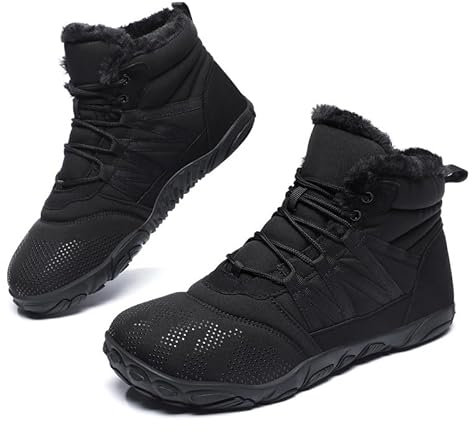 Barfußschuhe Winterstiefel Damen Herren Winter Warm Gefüttert Winterschuhe Schneestiefel Outdoor Barfuss Schuhe Männer Traillaufschuhe Leicht rutschfest Fitnessschuhe Wanderschuhe Unisex Schwarz EU41
