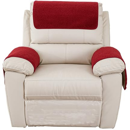 CZADMXP Sofa Armlehnenbezüge Kopfstützenbezug für Liegestuhl, Plüsch Armlehnenschoner Mit Taschen, rutschfest Sesselschoner für Sofa Stuhl Couch (Weinrot,3-Sitzer (5 Stück))