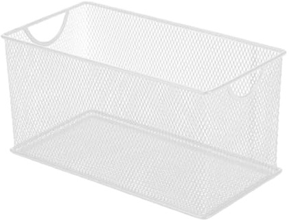 SiaBiced Aufbewahrungsbox Aufbewahrungskorb, Metallkorb, 27 x 14 x 15 cm, Aufbewahrungs-Organisationskorb, Aufbewahrungsbehälter mit offenem Netz für Schrank, Arbeitsplatte, Bad, Weiß