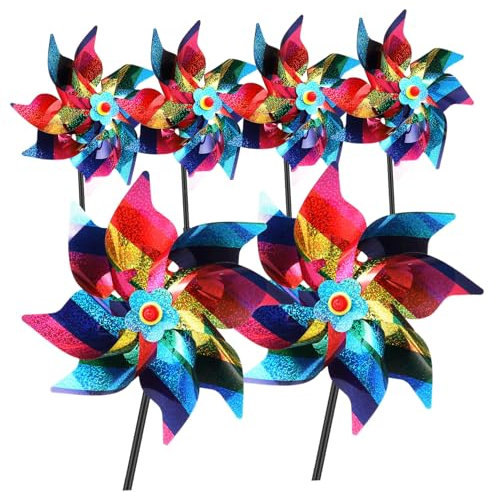 CAXUSD Ensemble de moulins à Vent Pinwheels adaptés aux Enfants 6 moulins à Vent en Plastique Couleurs Vives décoration de Paysage extérieur pour Les Jeux des Enfants