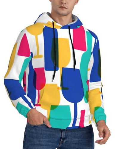OKFSTY Verres à cocktail et bouteilles de vin pour homme - Léger et décontracté - Pull à capuche à manches longues avec poche, Noir , XXL