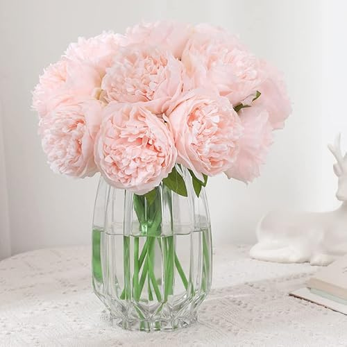 JOYHAZE 8 st konstgjorda pioner (ingen vas), silke enkel stjälk pion falska blommor för bröllop hem kontor fest fönsterdekor, bordsuppsatser, gör-det-själv blomsterarrangemang (champagnerosa)