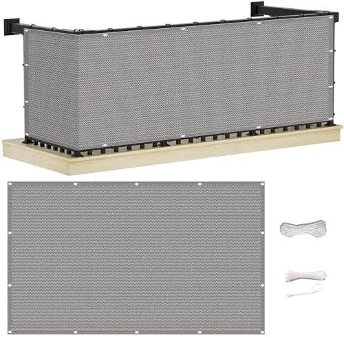 Balkon Sichtschutz 0.9x2.8m(3x9.2ft) Winddichter Sonnenschutz Stoff für Garten Sichtschutz Hellgrau