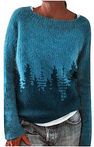 Dyhxuan Pullover Damen Vintage Strickpullover Große Größen Norweger Pulli Warm Bequem Winterpullover Elegant Sweater Rundhals Strickpulli Langarm Wollpullover Autumn Winter Oberteile Wollpulli
