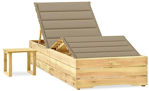 Xichuzi Garten-Sonnenliege mit Tisch und Auflage Kiefer Imprägniert, Gartenliege, Liegestuhl, Sonnenstuhl, Sonneninsel Outdoor, Liegen, Gartenmöbel, Bäderliege, Relaxliege - 3065957