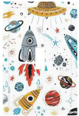 Cartoon Rockets Print 3x5 Inch Decorative Switch Plate Cover, For Wall Outlet Light Electrical Toggle