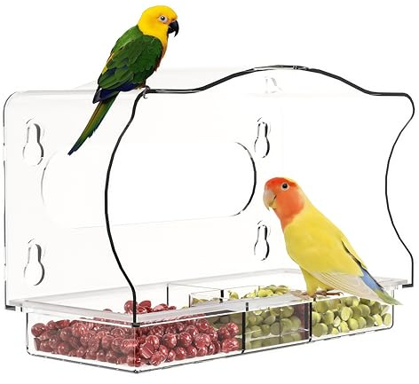 Seezengreen Vogelfutterstation für Fenster, transparentes Acryl-Vogelhaus für den Außenbereich, verbesserter Saugnapf, Vogelbeobachtung für Katzen, leicht zu reinigen, Vogelhaus für den Außenbereich