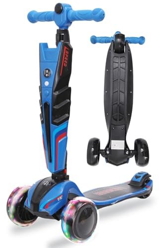 Habib Kinderroller LED Leuchträder, 3 Rad Tretroller - Klappbar, Höhenverstellbar, Mädchen & Jungen, Scooter 3-12 Jahre, bis 50kg