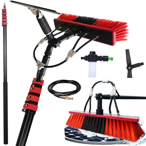 Balai télescopique de 12 mètres, manche de nettoyage extensible à eau avec angle réglable, raclette et distributeur de savon, raccord de tuyau universel pour panneaux solaires, fenêtres, toi