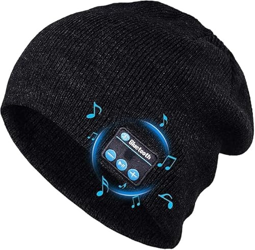 puersit Bonnet Bluetooth, Unisexe sans Fil V5.2 Knit Cap Casque Bonnet Bonnet, Lavable Chapeau Casque Bluetooth avec Micro Haut-parleurs stéréo intégrés Cadeau pour Homme Femme