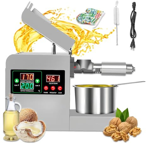 BANGBANGJI Automatic Cold/Hot Press Oil Machine 820W, Slow-Squeeze Technology Retains Nutrients, FDA-Certified 304 Stainless Steel, for Organic Home Kitchen & Health Stores