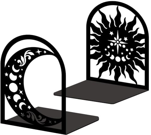 BEUNITONE Sun Moon Metal Bookends for Shelves, High-end and Classy Book Ends for Bookshelf Decorative Books, Book Ends for Heavy Books Used for Home Office Desk Organizer and Library Decor