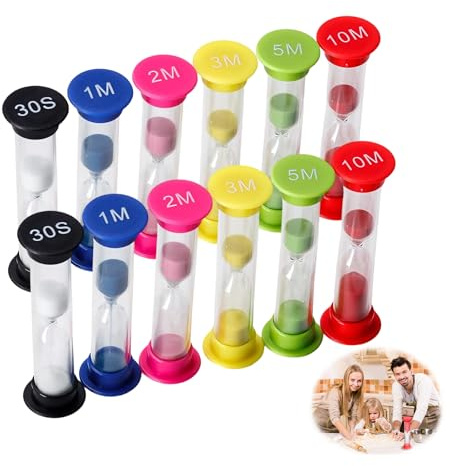 Lot de 12 Sabliers Colorés Minuterie, Sabliers Colorés en Acrylique Minuterie Sablier Ensemble Coloré Ensemble de Sablier Verre Minuteries Ensembles pour l'école des Bureau Nettoyage