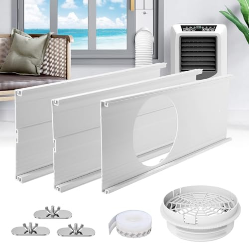 Fensterabdichtung Klimaanlage für mobile Klimageräte, Fenster Kit für 130/150mm (5/5.9 Zoll) Abluftschlauch, Verstellbare Länge 86-117cm, Energiesparend & Insektenschutz, Verdicktes PVC, Rolladen