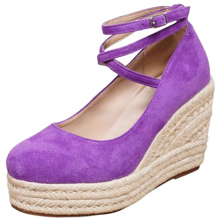 Scarpe da ballo da donna con plateau, scarpe da sposa con cinturino, tacchi alti tradizionali, eleganti, comode, scarpe da festa, tacco ottobre, Lilla, 34 EU
