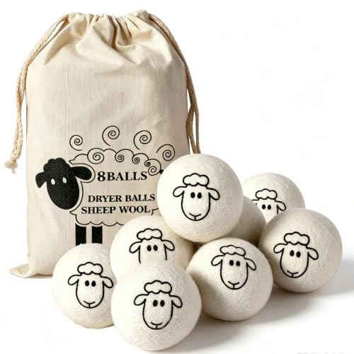 8er Trocknerbälle für Wäschetrockner, 5cm, Wolle Dryer Balls Chemiefrei | mit Tasche, Antistatisch, Weniger Falten, Schnellere Trocknung,Perfekt für Daunenjacken
