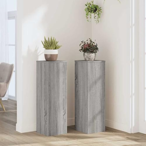 LoogCape Soporte para plantas Sonoma gris, juego de 2 unidades, 25 x 25 x 80 cm, material de madera, para interior y exterior, estante decorativo para maceta, bonsái, cactus, orquídea, balcón, terraza