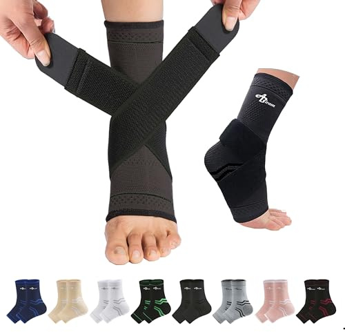 ABIRAM Ankle Brace for Men Women, Adjustable Compression Sleeve with Wrap, Support for Sprains, Plantar Fasciitis, Achilles Tendonitis, Running Volleyball Basketball Recovery, Breathable, Size M