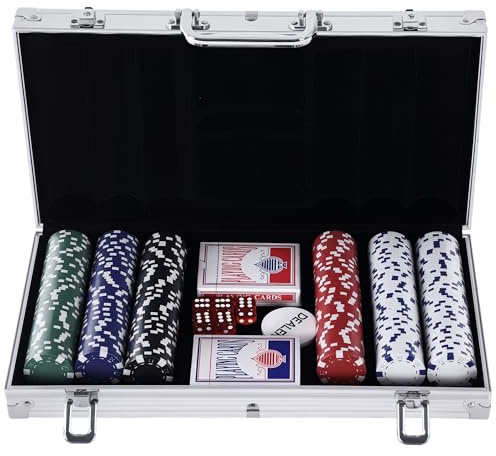 HOMCOM Maletín de Poker de Aluminio 300 Fichas 38x20,5x6,5 cm Multicolor