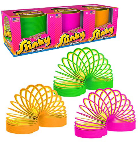 Slinky das Original Walking Spring Spielzeug, Kunststoff Slinky 3er-Pack, mehrfarbiges Neon-Federspielzeug, Kinderspielzeug ab 5 Jahren Just Play