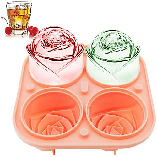 Bandejas grandes de cubo de hielo de rosa de 2,4 pulgadas FDA Molde redondo de silicona para cubitos de hielo sin BPA para congelador con tapa, molde para hacer bolas de hielo para cócteles de