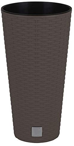 URBNLIVING Round Rattan Elegant Tall Large Plant Pot Flower Indoor Outdoor Garden Planters (Brown, H 48cm x D 25cm)
