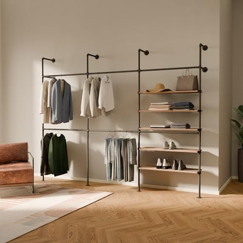 pamo Offener Kleiderschrank Wandmontage – 460 kg Traglast | 296 x 222 cm