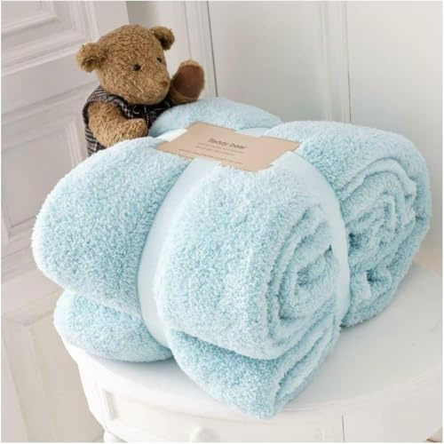 Bedding Home Lightweight Teddy Fleece Blanket Throw Over Sofa Bed Settee | Snuggle Warm Travel Blanket | Fluffy Fur Duck Egg Settee Throw Over (200x240 Cm, Duck Egg)