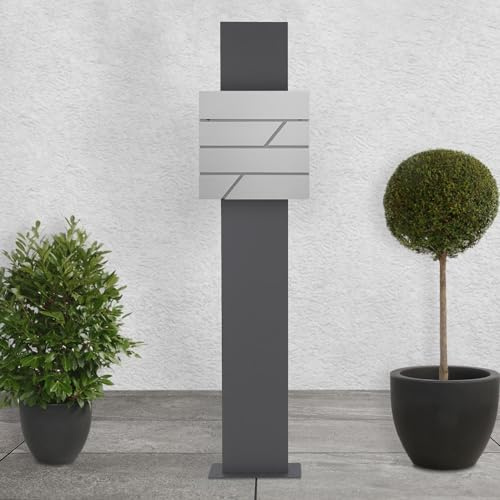 ECD Germany Stående brevlåda med tidningsfack, Fristående brevlådestånd, Brevlådesystem, Brevlådestånd antracit 170cm, Brevlåda ljusgrå 37x11x37cm, Rostfritt stål, pulverlackering
