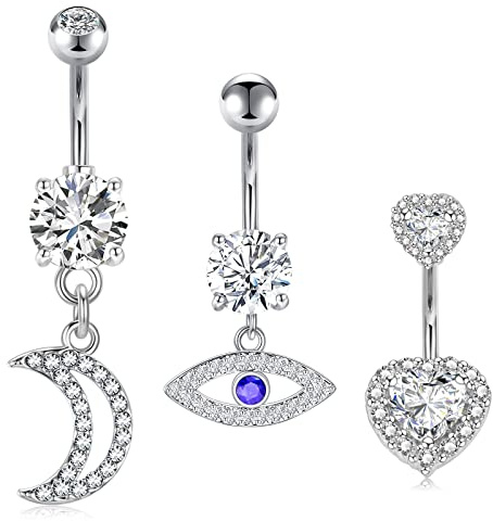 AceFun Argento ombelico ombelico anelli ombelico piercing curvo body piercing gioielli in acciaio inox occhio del diavolo luna cristallo ombelicale anelli ombelico ciondolo goccia piercing ragazze