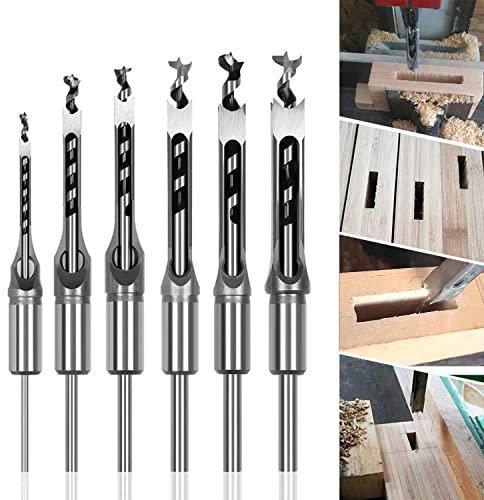Set di 6 punte quadrate per la lavorazione del legno, 6,4/8/9,5/12,7/14/16 mm, per la lavorazione del legno, per fori quadrati