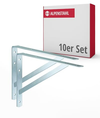 ALPENSTAHL Schwerlastwinkel [ATHENA] 10 Stück Regalwinkel I Tiefe 500 mm I Schwerlastkonsole verzinkt, Grau I Wandhalterung Regal Tragkraft 300 kg I Winkel Metall massiv | Metallwinkel 90 grad