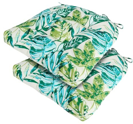 FUNHOME Outdoor Chair Cushions 19 x19 Inch,Water Resistant Tufted Seat Cushions 19,Reversible,Weather Resistant,Rounded Back Wicker Chair Cushion for Patio Garden Furniture(Palm Leaf)
