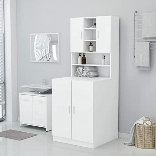 Homgoday Mobile per Lavatrice Bianco 71x71,5x91,5 cm, Armadio per Lavatrice, Mobile da Bagno Salvaspazio, Scaffale da Bagno