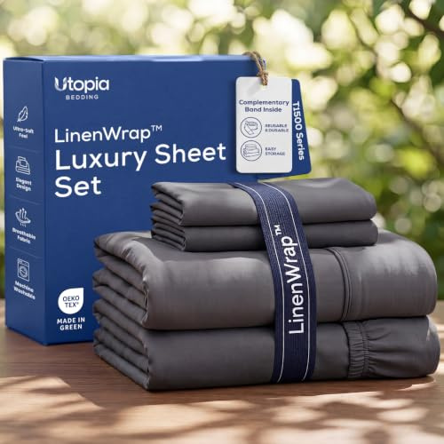 Utopia Bedding Queen Sheet Set – Brushed Microfiber – Ultra Soft Bed Sheets for Queen Size Bed Set – Deep Pocket, Wrinkle & Fade Resistant – Includes 1 Fitted, 1 Flat, 2 Pillowcases (Grey)