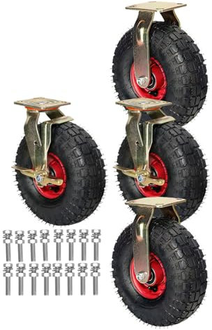 4er SET Möbel Industrierollen, Lenkrolle Luftrad Mit Bremse 360 Grad Drehbar, Bockrolle Abriebfest Durchmesser 200/250MM, Leise Gummirollen Für Trolleys Transportroller Werkbank Rollen