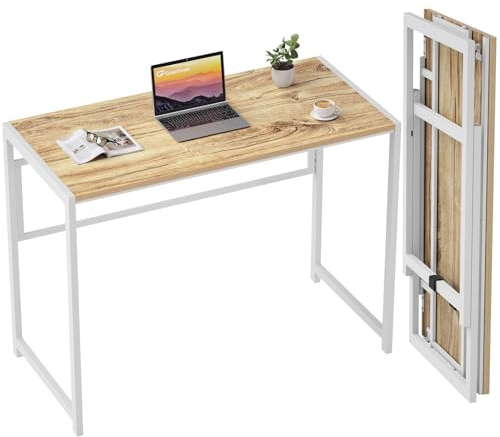GreenForest Klapptisch für kleine Räume, keine Montage, kleiner Computertisch für Heimbüro, platzsparend, faltbarer Tisch, Arbeitszimmer, Büro, Schreibtisch, Eichenweiß