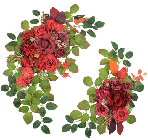 Odouzy 2 Stück Hochzeitsbogen, künstliche Blumen, Hochzeitsdekoration, Blumengirlande für Bankett, Party, Empfang, Eingang, Willkommensschild und Hintergrunddekoration (Champagnerkaffee)