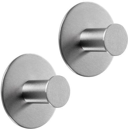 MP PIROL Haken ohne Bohren Handtuchhaken selbstklebend Klebehaken aus Edelstahl Bad und Küche runde Handtuchhalter Badezimmer Wandhaken zum Kleben gebürstet rostfrei inklusive Handtuch Silber 2 Stück