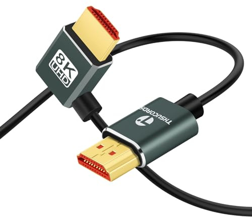 Thsucords Ultradünnes 8K HDMI Winkelstecker 2.1 90 Grad Linkswinkliges Kabel 3M, Flexibles Schlankes Hochgeschwindigkeitskabel, Unterstützt 4K @120Hz, 8K @60Hz, Kompatibel mit Roku TV/HDTV/PS5/Blu-ray