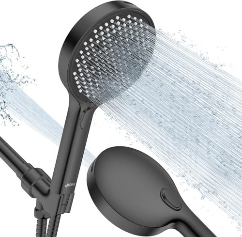 LEIVI High Pressure Shower Head, 4-mode Handheld Showerheads with 70 Inch Stainless Steel Hose, Built-in Power Wash to Clean Tub, Tile & Pets, Anti-clog Nozzles, Adjustable Bracket, Black
