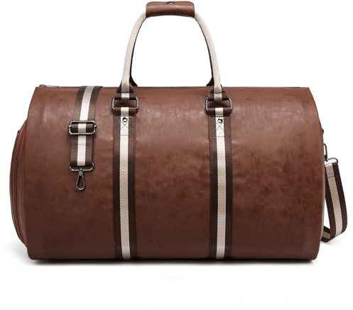 Kleidersäcke aus Leder für Reisen, wandelbare Handgepäcktasche für Herren, 2-in-1, wasserdicht, faltbar, Reisetasche mit Schultergurt, Wochenendtasche mit Schuhbeutel, A-braun, 20 * 11.5 * 12 inch