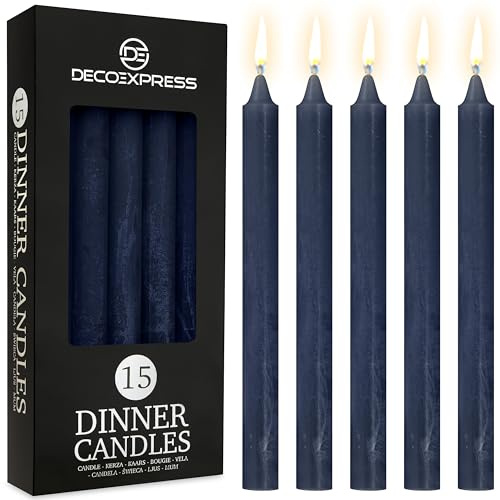 DECO EXPRESS Stabkerzen Kerzen Set 15er Pack Handgemachte Rustik Kerzen Geruchslos Lange Brenndauer bis zu 9 Stunden Tropffreie Tafelkerzen (Marineblau - 15 Pack)