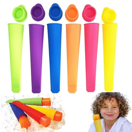 Juego de Moldes Para Helados,Moldes Helados Silicona,Moldes de Paletas,Moldes para Paletas de Silicona,Polos de Hielo Moldes,Moldes para Polos DIY para Hacer Polos de Hielo Helado Zumo Batido,6 Piezas