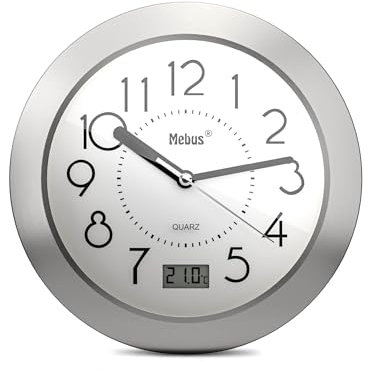 Quarz-Badezimmeruhr, Digitale Anzeige, Aluminiumrahmen, Saugnäpfe, weißes Zifferblatt, Modell 41964 - Präzise und funktional, Weiß