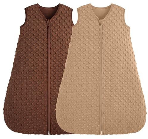 FIEMOL Saco de Dormir Bebe 12-18 Meses, 1.5 TOG Invierno Saco para Dormir bebe Recién Nacido con Puntos de Felpa, Algodón Suave para Bebé Brown y Coffe Paquete de 2