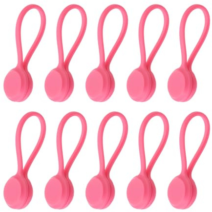 sourcing map 10Pcs Silicone Magnetic Cable Ties, Reusable Twist Ties USB Cable Organizer for Cord Management, Bundling, Fridge Magnets, Book Markers, Red